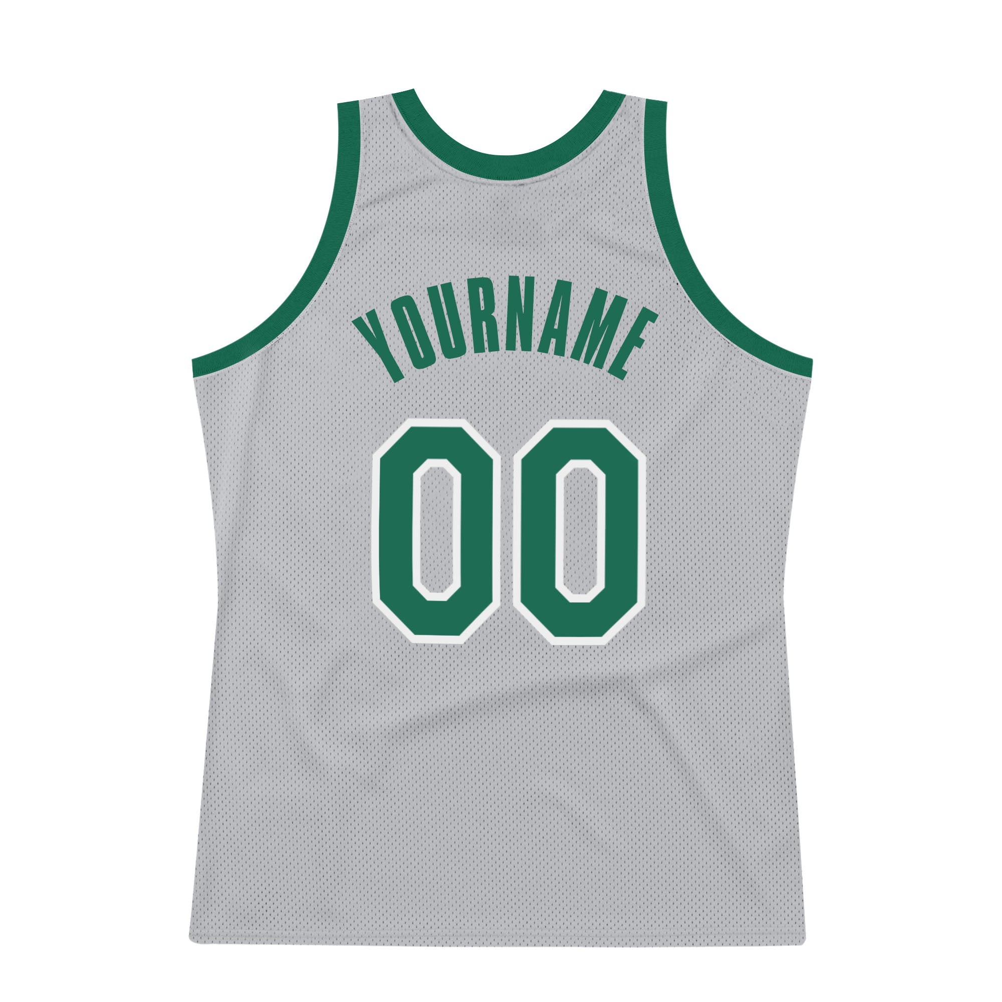 Custom Gray Kelly Green-White Authentic Throwback Basketball Jersey