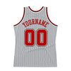 Custom Gray Black Pinstripe Red-White Authentic Basketball Jersey