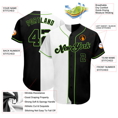 Custom White-Black Neon Green Authentic Split Fashion Baseball Jersey