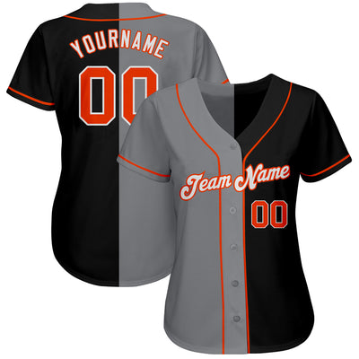 Custom Black Orange-Gray Authentic Split Fashion Baseball Jersey