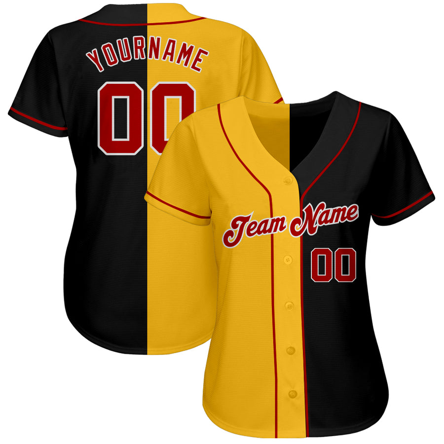 Custom Black Red-Yellow Authentic Split Fashion Baseball Jersey