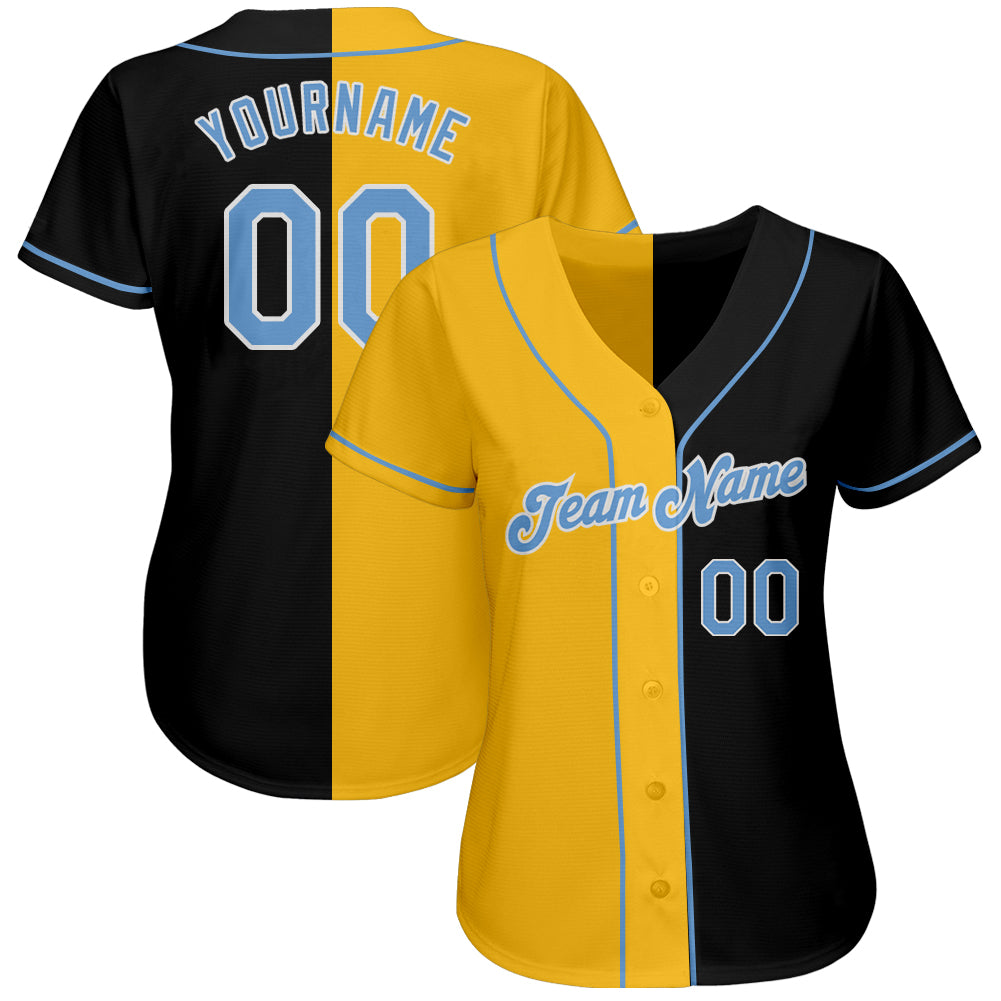 Custom Black Light Blue-Gold Authentic Split Fashion Baseball Jersey Women's Size:L