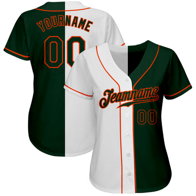 Custom White Green-Orange Authentic Split Fashion Baseball Jersey