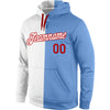 Custom Stitched White Light Blue-Red Split Fashion Sports Pullover Sweatshirt Hoodie