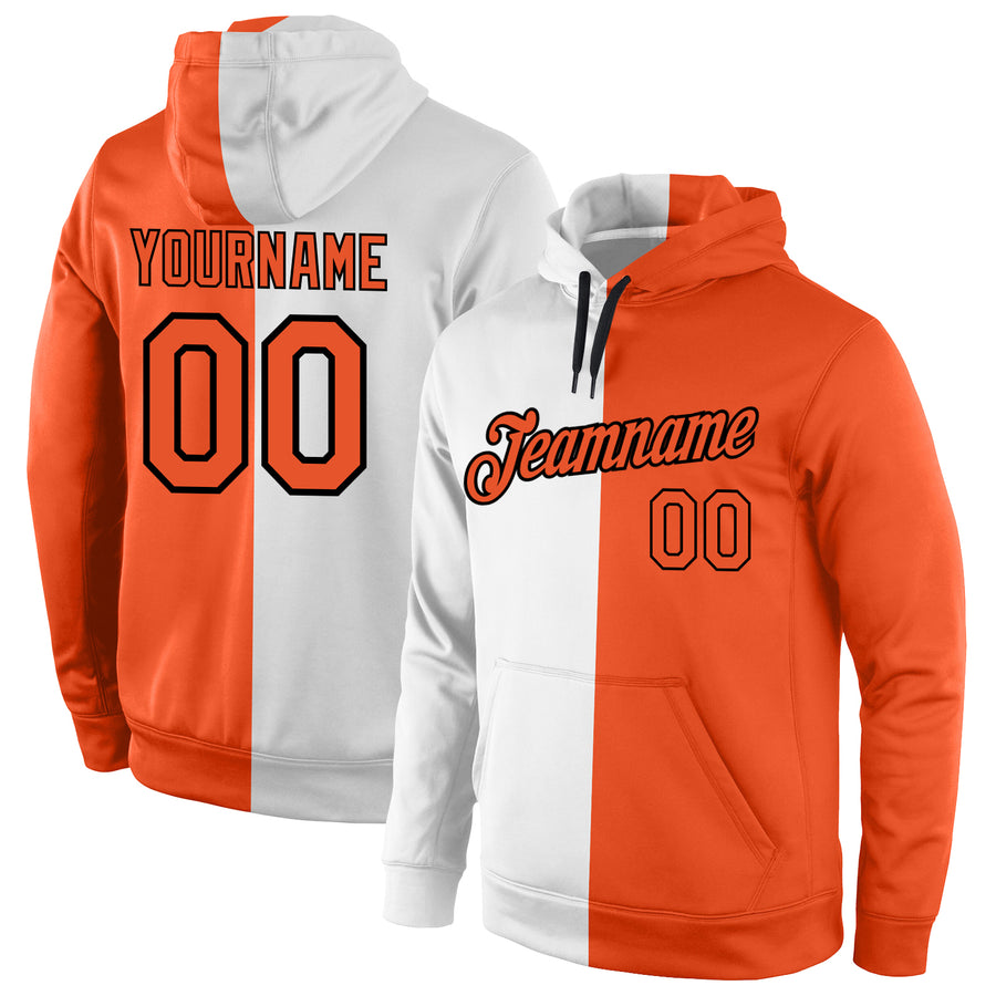 Custom Stitched White Orange-Black Split Fashion Sports Pullover Sweatshirt Hoodie
