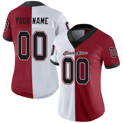 Custom Cardinal Black-White Split Fashion Football Jersey