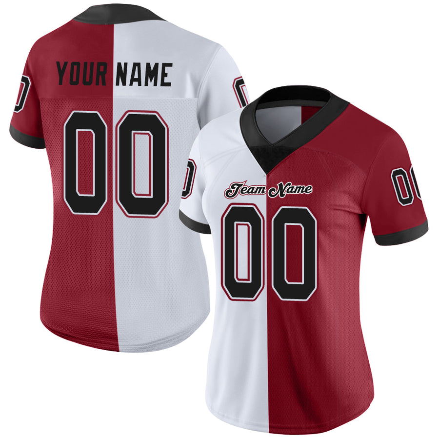 Custom Cardinal Black-White Split Fashion Football Jersey