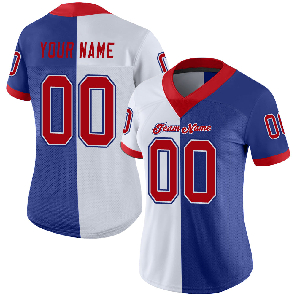 Custom Royal Red-White Split Fashion Football Jersey