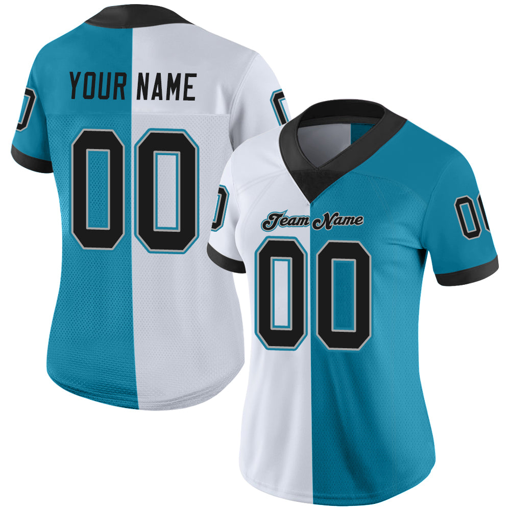 Custom Panther Blue Black-White Split Fashion Football Jersey