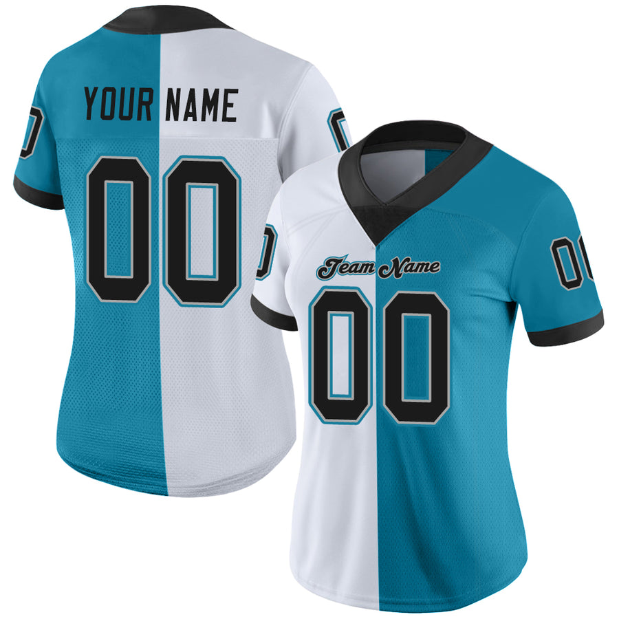 Custom Panther Blue Black-White Split Fashion Football Jersey