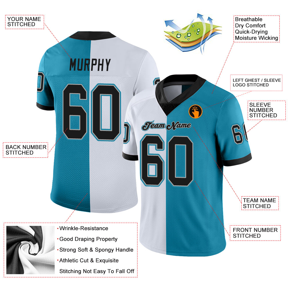 Custom Panther Blue Black-White Split Fashion Football Jersey