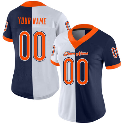 Custom Navy Orange-White Split Fashion Football Jersey