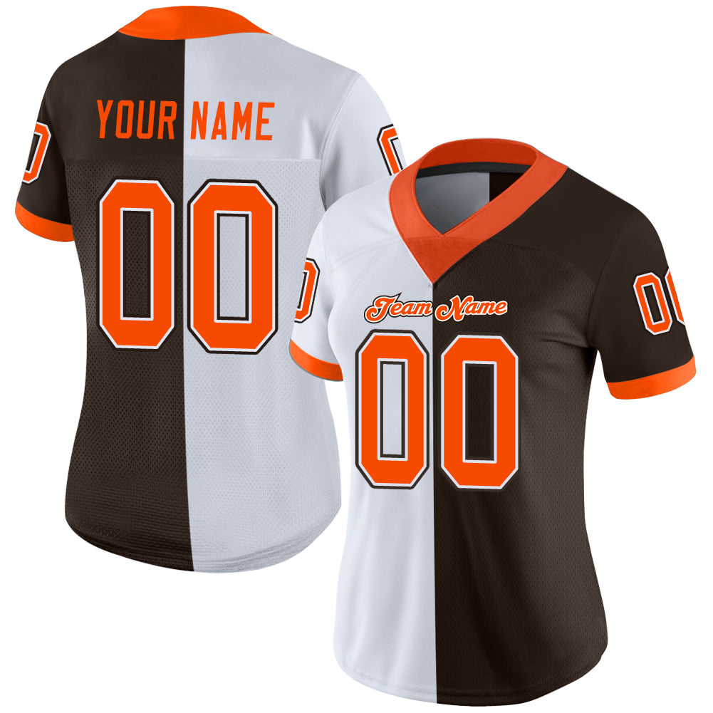 Custom Brown Orange-White Split Fashion Football Jersey