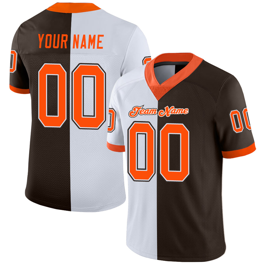 Custom Brown Orange-White Split Fashion Football Jersey