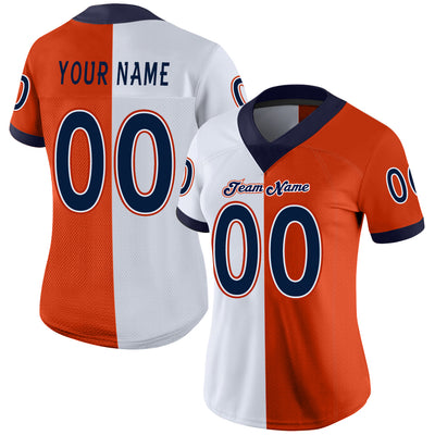 Custom Orange Navy-White Split Fashion Football Jersey
