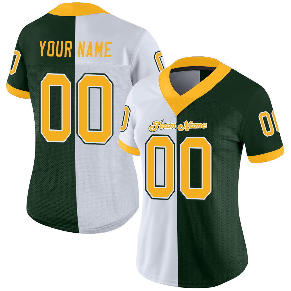 Custom Green Gold-White Split Fashion Football Jersey