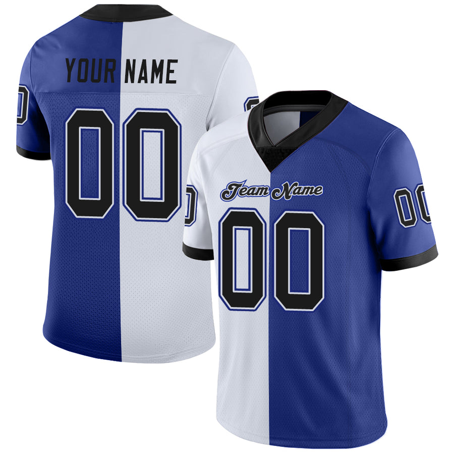 Custom Royal Black-White Split Fashion Football Jersey
