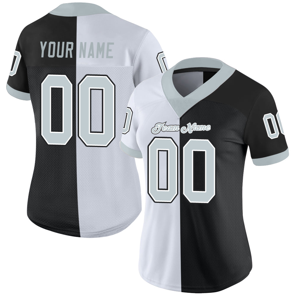 Custom Black Silver-White Split Fashion Football Jersey