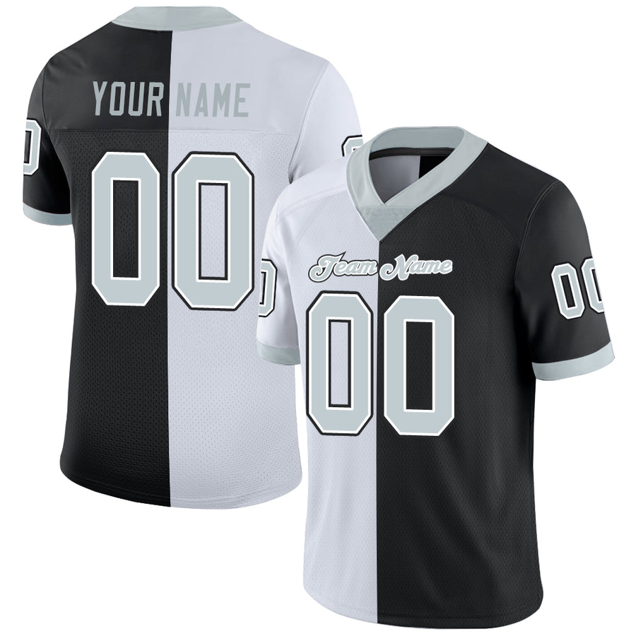 Custom Black Silver-White Split Fashion Football Jersey