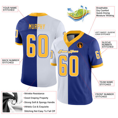 Custom Royal Gold-White Split Fashion Football Jersey