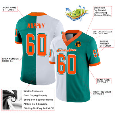 Custom Aqua Orange-White Split Fashion Football Jersey