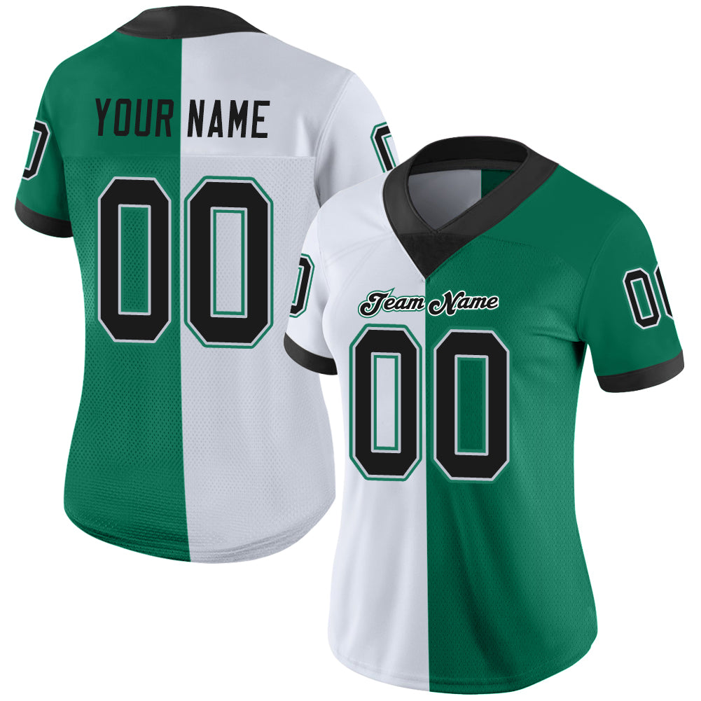 Custom Kelly Green Black-White Split Fashion Football Jersey