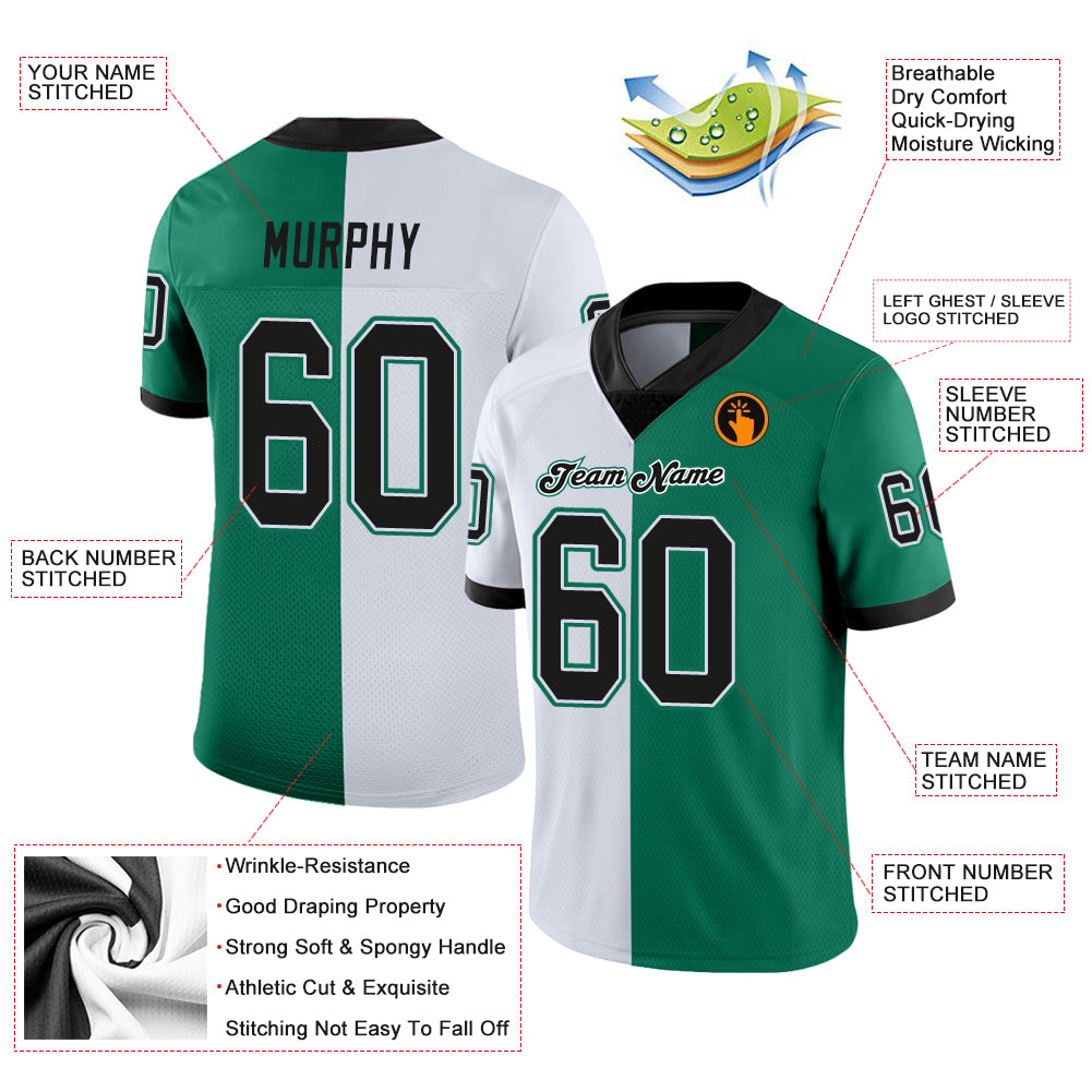 Custom Kelly Green Black-White Split Fashion Football Jersey