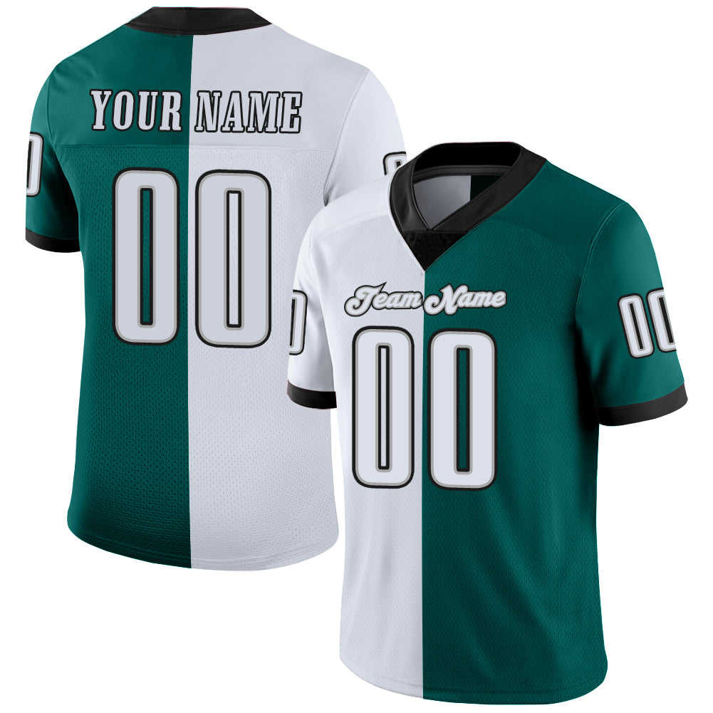Custom Midnight Green White-Black Split Fashion Football Jersey