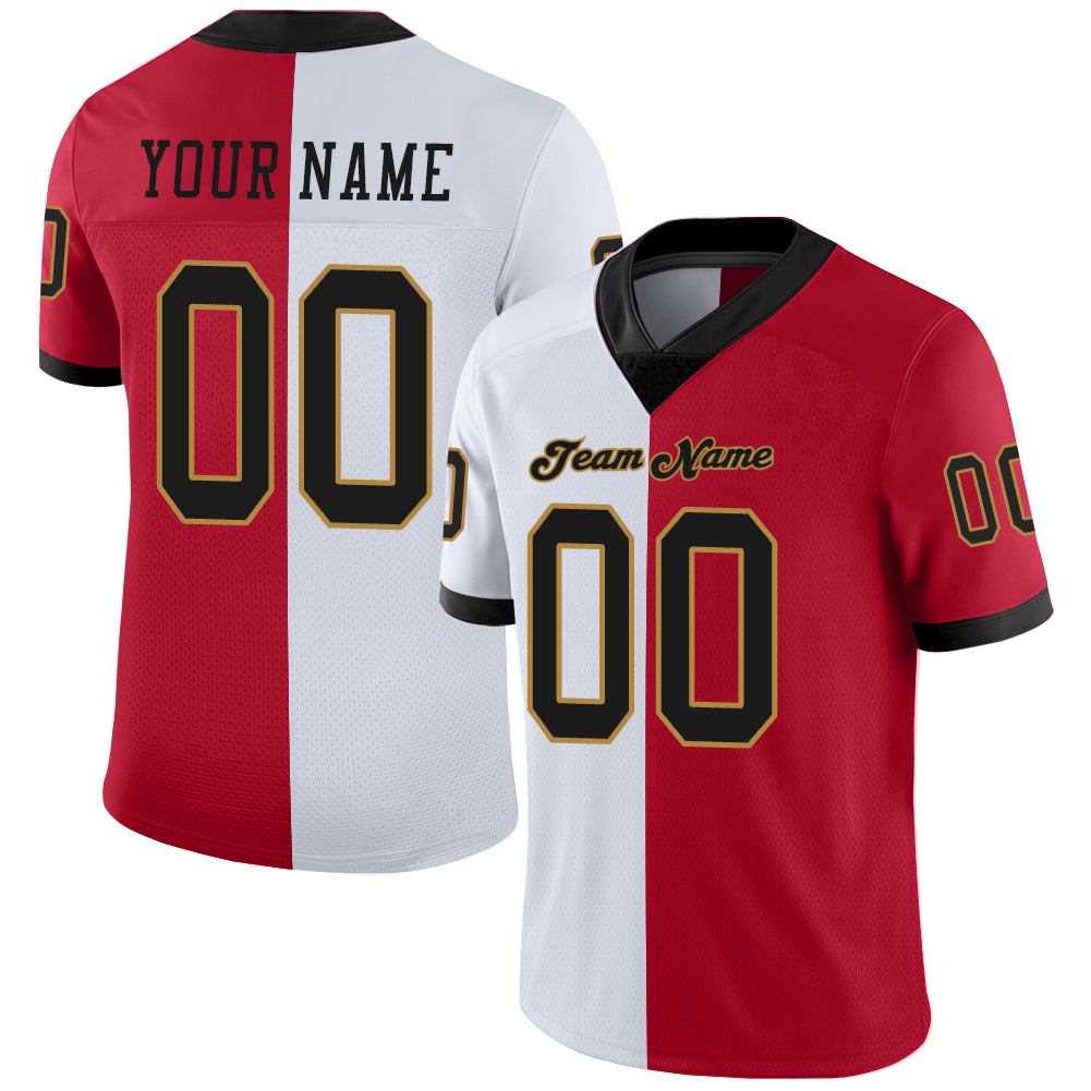 Custom Red Black-White Split Fashion Football Jersey
