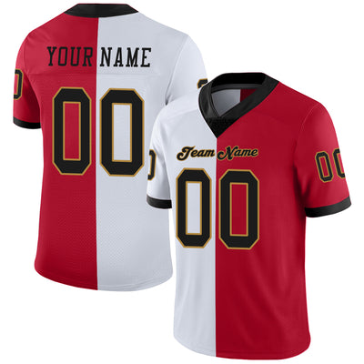 Custom Red Black-White Split Fashion Football Jersey