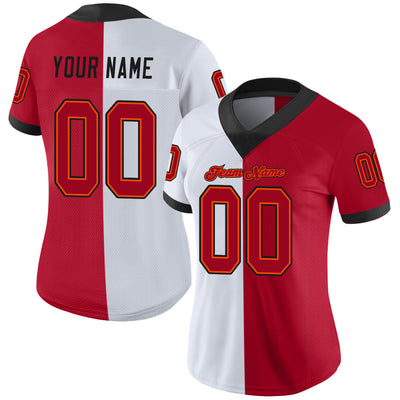 Custom White Red-Black Split Fashion Football Jersey