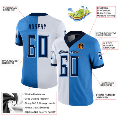 Custom Powder Blue Navy-White Split Fashion Football Jersey