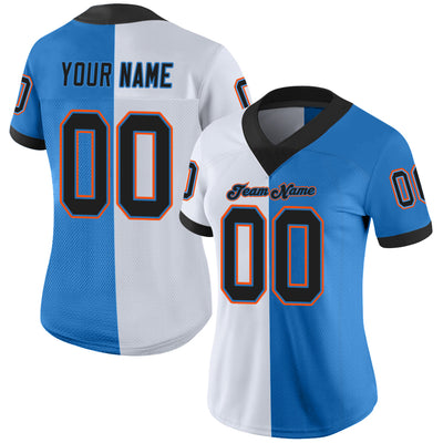 Custom Powder Blue Black-White Split Fashion Football Jersey