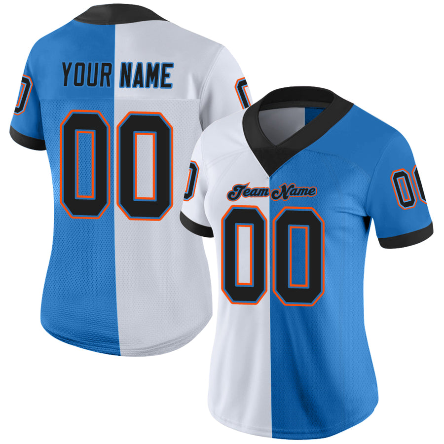 Custom Powder Blue Black-White Split Fashion Football Jersey