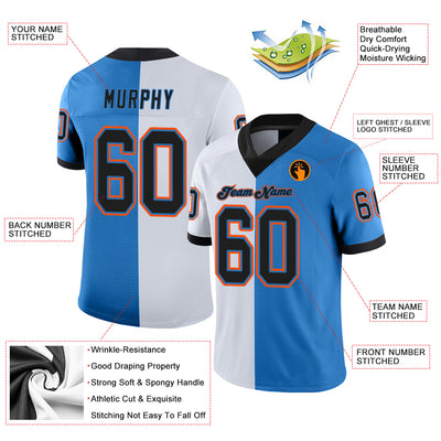 Custom Powder Blue Black-White Split Fashion Football Jersey