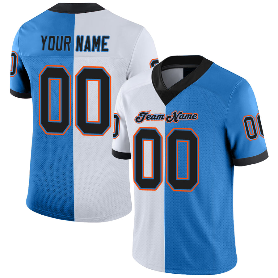 Custom Powder Blue Black-White Split Fashion Football Jersey