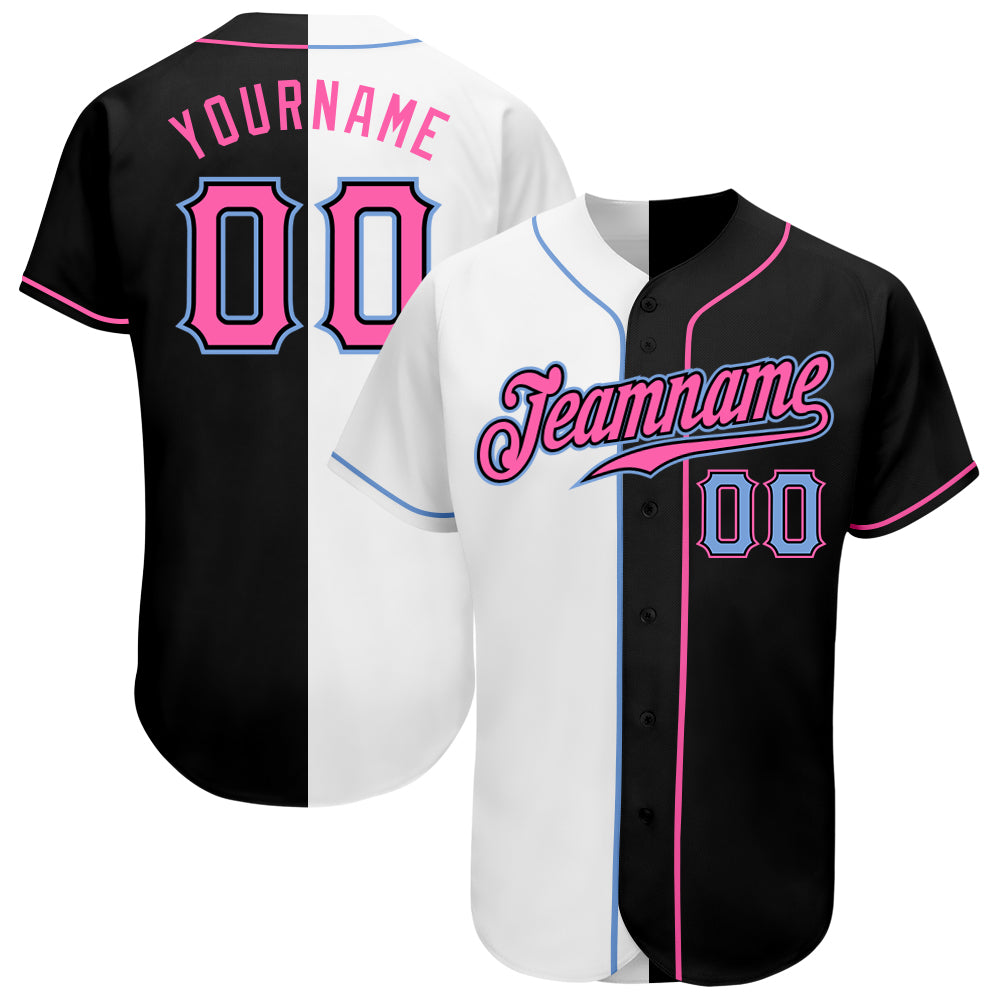 Custom Black Pink-White Authentic Split Fashion Baseball Jersey Women's Size:M