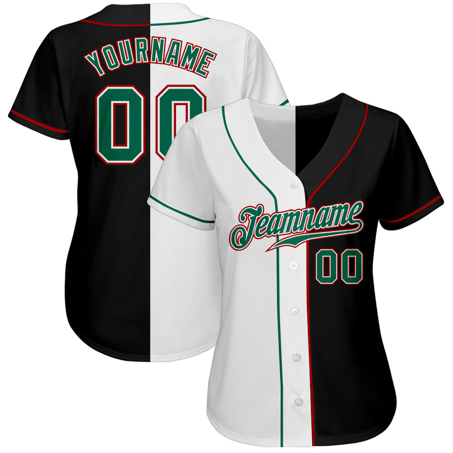 Custom Black Kelly Green-White Authentic Split Fashion Baseball Jersey