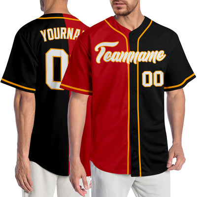 Custom Black White-Red Authentic Split Fashion Baseball Jersey
