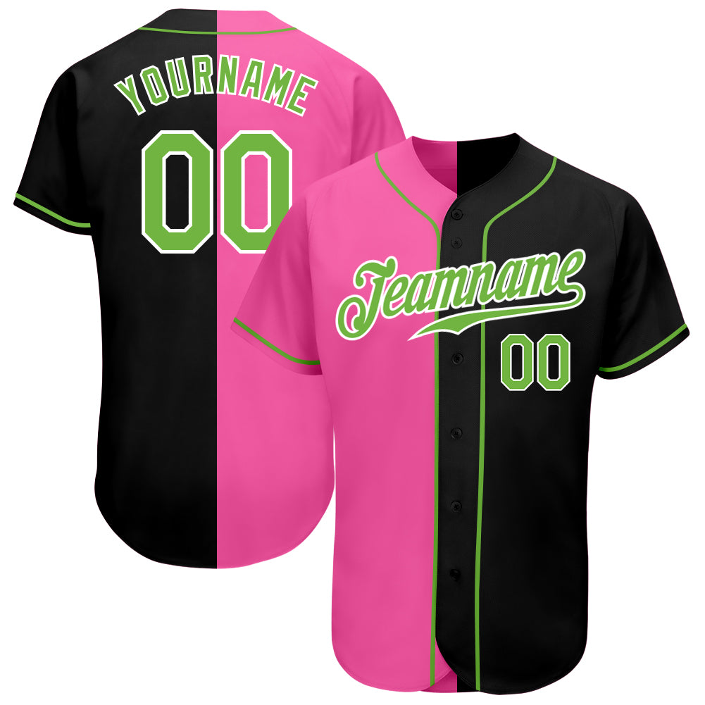 Custom Black Neon Green-Pink Authentic Split Fashion Baseball Jersey Men's Size:M