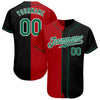 Custom Black Kelly Green-Red Authentic Split Fashion Baseball Jersey
