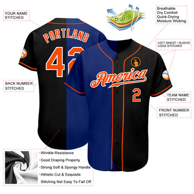 Custom Black Orange-Royal Authentic Split Fashion Baseball Jersey