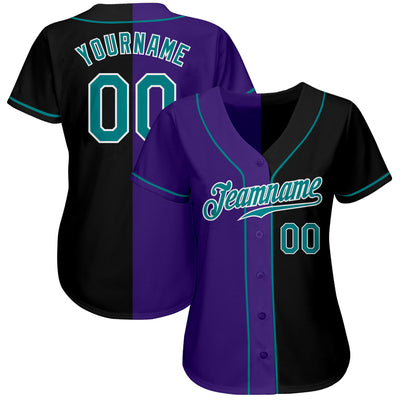 Custom Black Teal-Purple Authentic Split Fashion Baseball Jersey