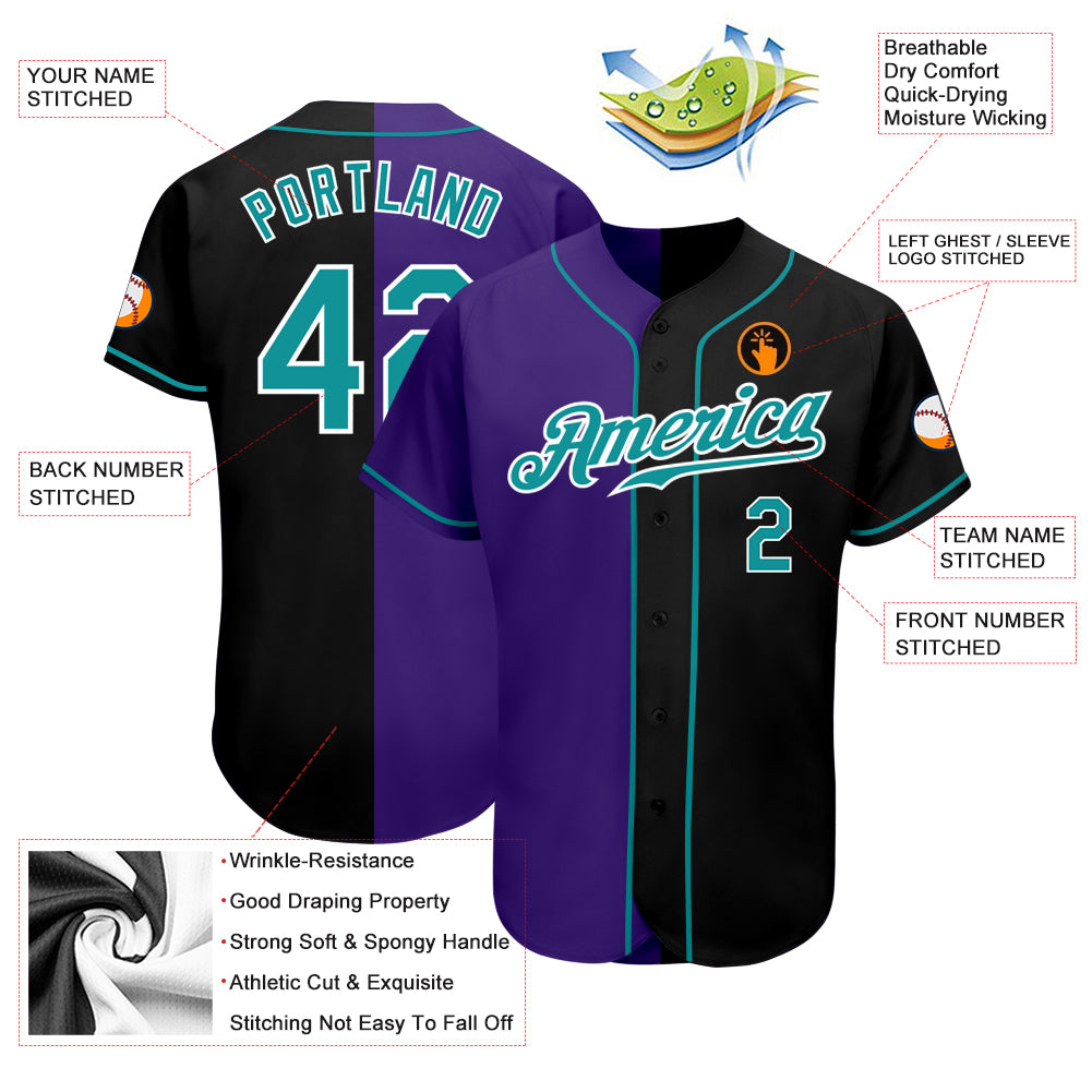 Custom Black Teal-Purple Authentic Split Fashion Baseball Jersey