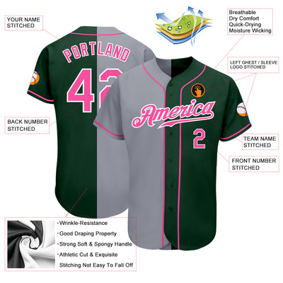 Custom Green Pink-Gray Authentic Split Fashion Baseball Jersey