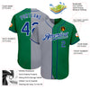Custom Kelly Green Royal-Gray Authentic Split Fashion Baseball Jersey