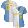 Custom Light Blue Gold-White Authentic Split Fashion Baseball Jersey