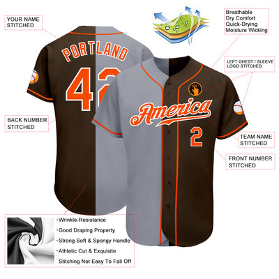 Custom Brown Orange-Gray Authentic Split Fashion Baseball Jersey