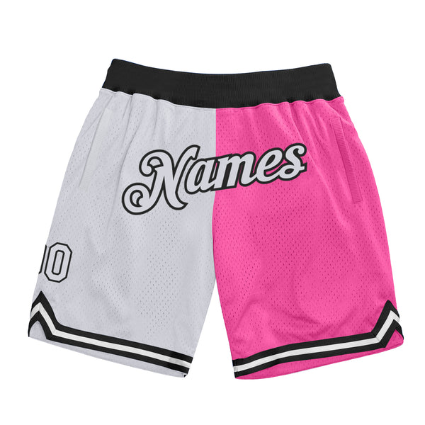 Custom Split Fashion Basketball Shorts Pink White-Black Authentic