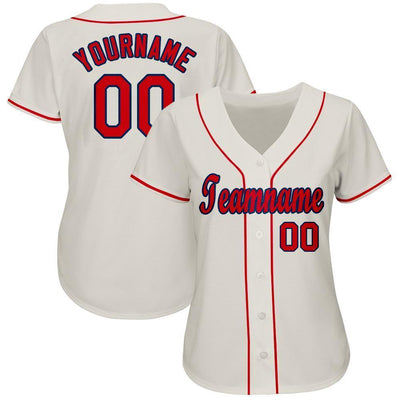 Custom Cream Red-Navy Baseball Jersey